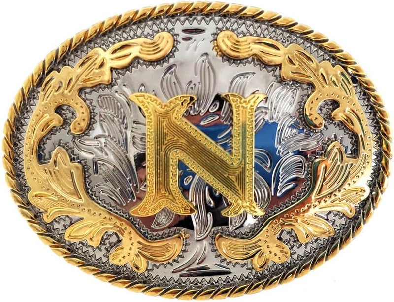 WMG Western Belt Buckle Initial Letters ABCDMRJ to Z Cowboy Belt Buckle, Rodeo Buckles for Men & Women - Image 1